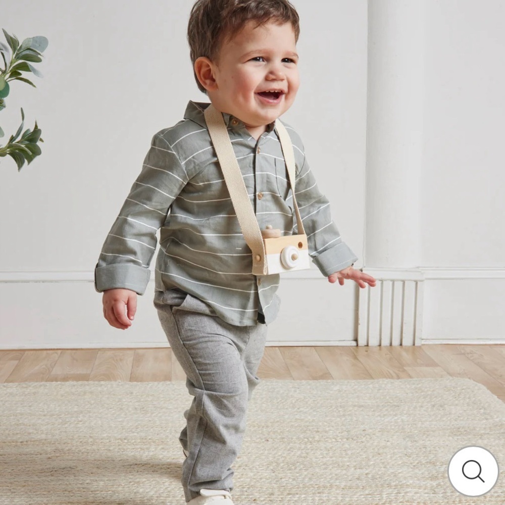 NWT MINICLASIX 2 Piece Woven Striped Shirt and Pant Set Sage Grey Size 12M
